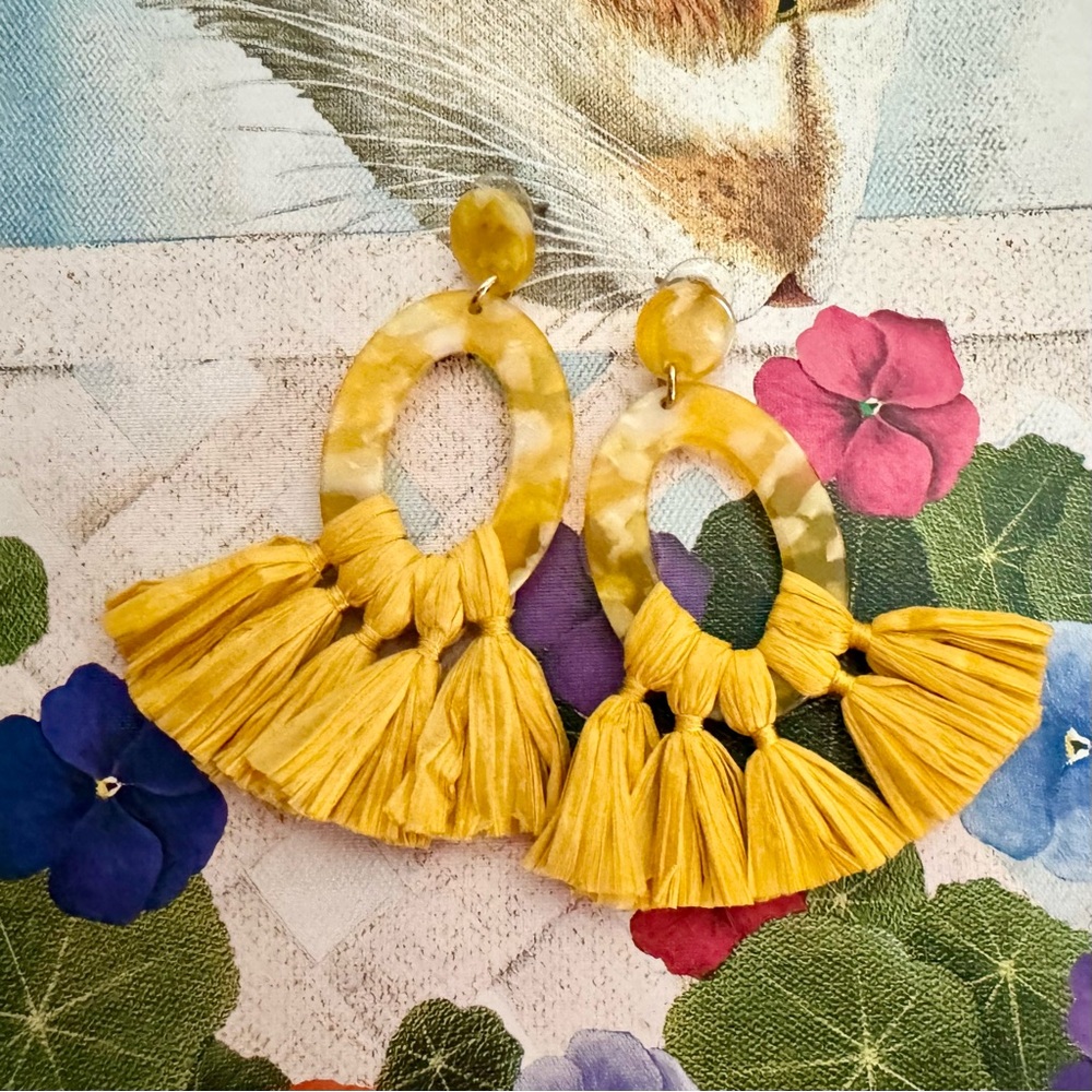 Raffia yellow drop earrings